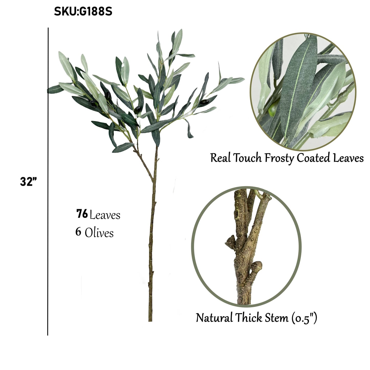 Premium Quality Olive Branch Leaf Fruit Spray-Frosty Green: 39"-87Leaves