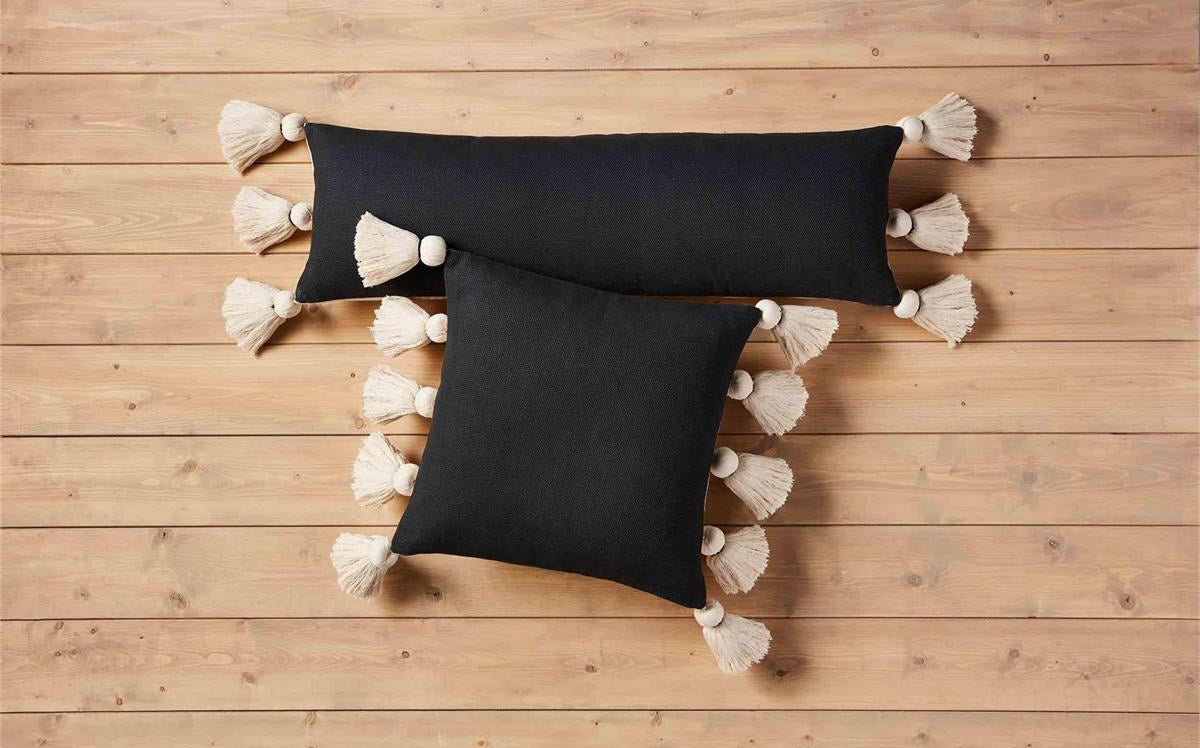 Square Black Tassel Pillow