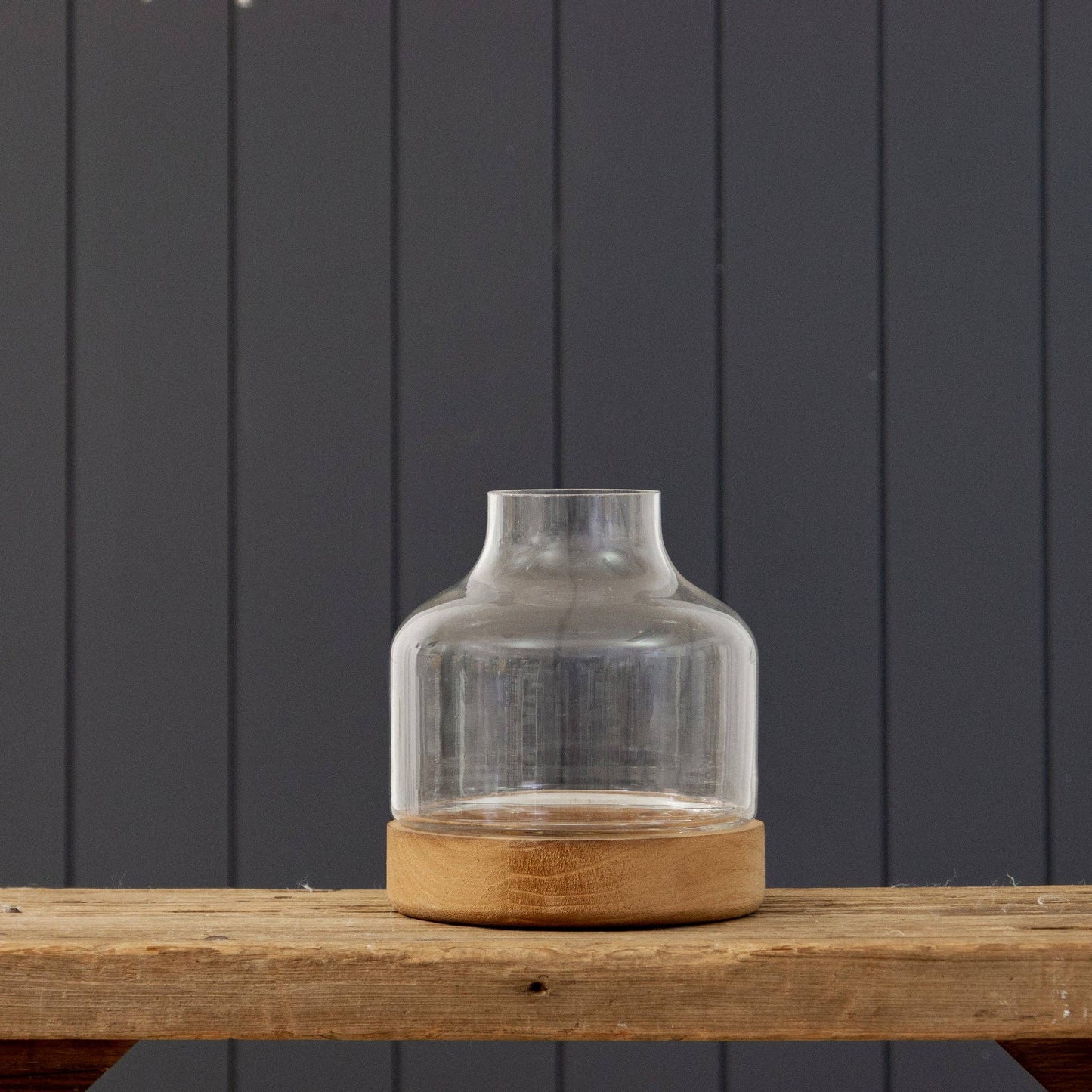Glass Terrarium With Wood Base, Sm