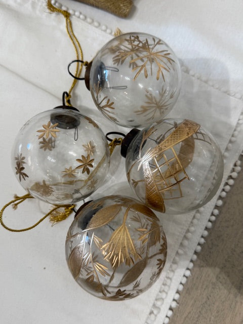 Hand-Painted Etched Glass Ball Ornament with Design