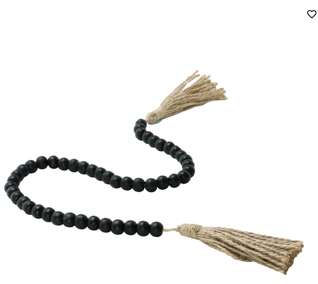 Wood Bead Garland with Jute Tassels