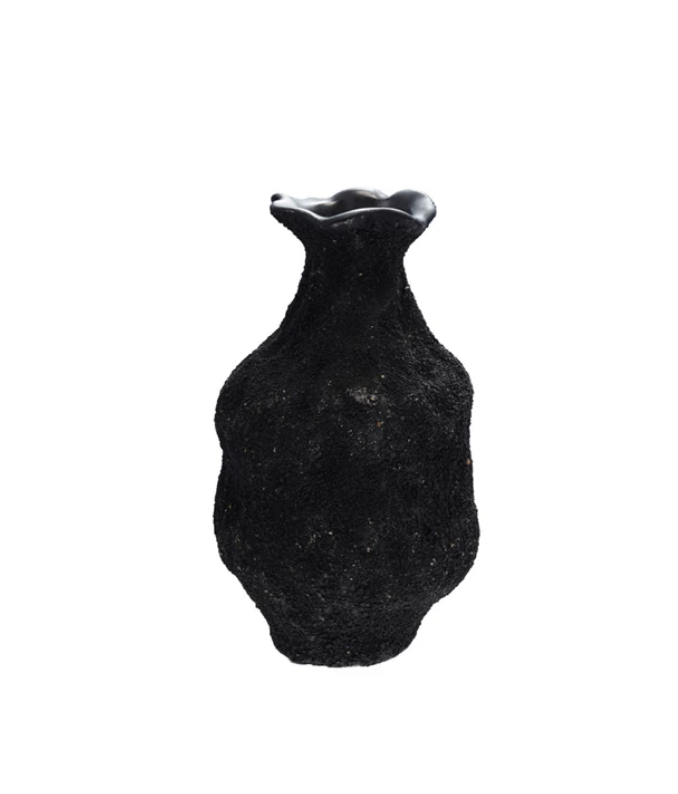 Textured Stoneware Organic Shaped Vase with Glaze Inside