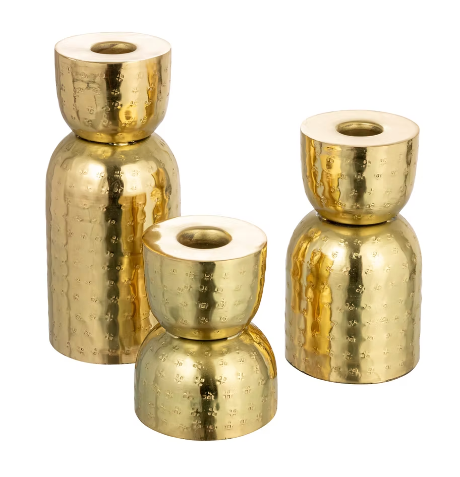 Hammered Metal Taper Holders, Antique Gold Finish