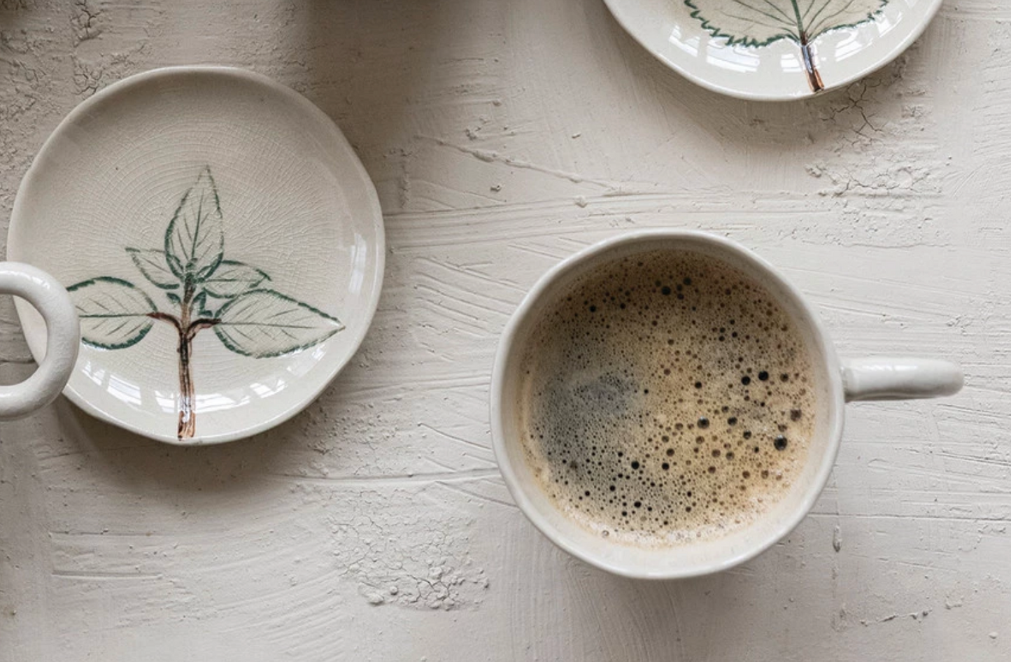 Hand-Painted Stoneware Dish with Botanical, Cream Color, 4 Styles (Each One Will Vary)