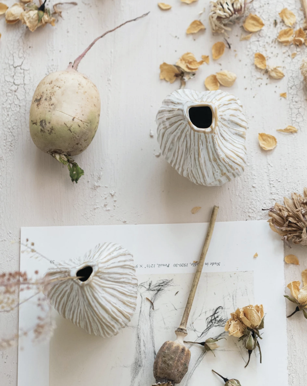 Stoneware Pleated Organic Shaped Vases