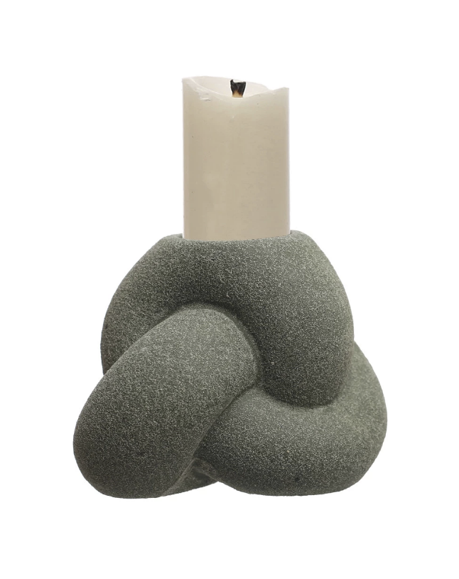 Stoneware Tealight/Taper Holder, Sand Finish, Green