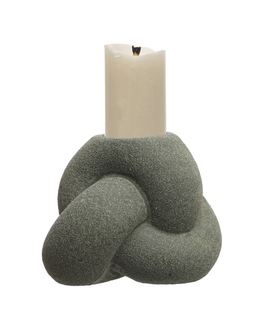 Stoneware Tealight/Taper Holder, Sand Finish, Green