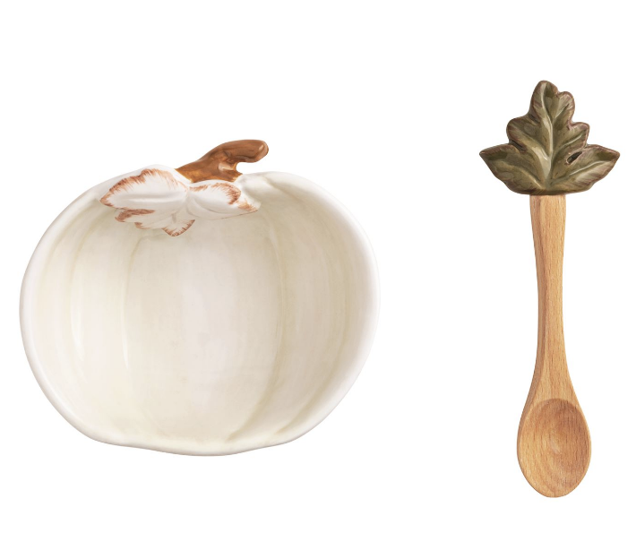 White Pumpkin Dip Bowl Set