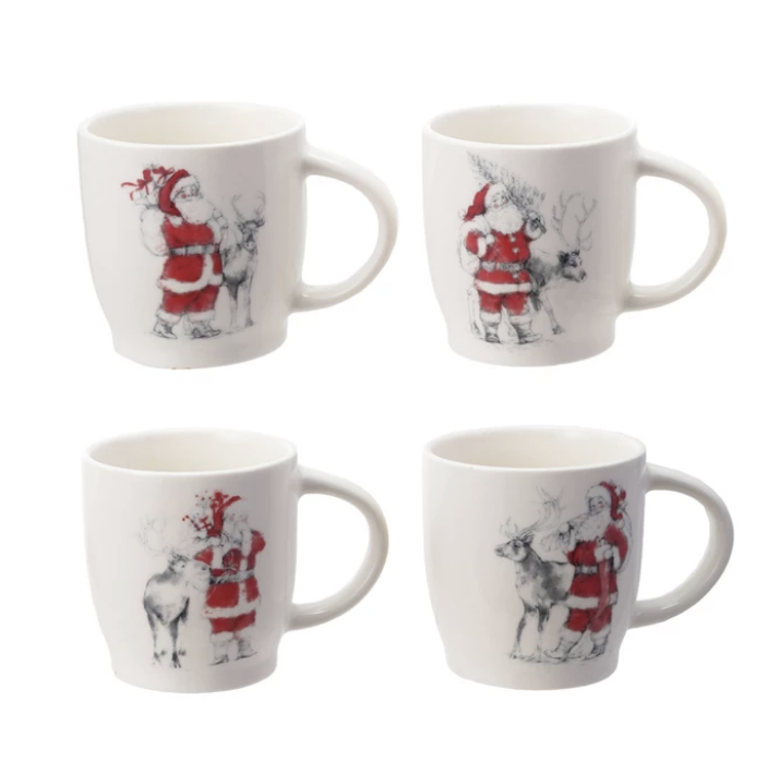12 oz. Stoneware Mug with Santa & Reindeer Image, 4 Styles ©