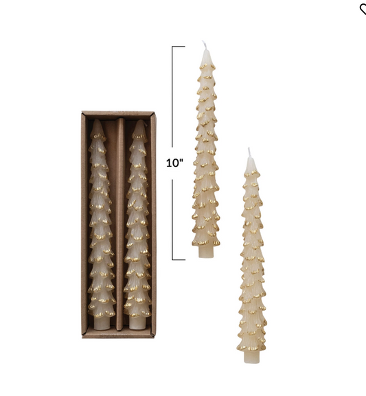 Unscented Tree Shaped Taper Candes in Box, Eggnog Color, Set of 2