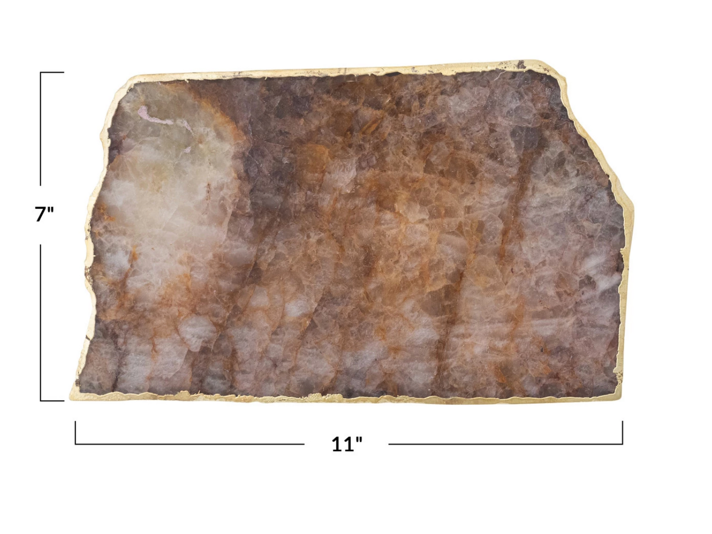 Agate Slab w/ Gold Electroplated Edge, Natural (Each One Will Vary)