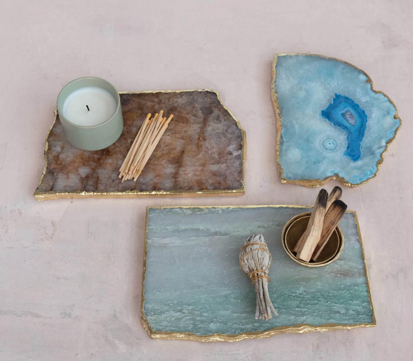 Agate Slab w/ Gold Electroplated Edge, Natural (Each One Will Vary)