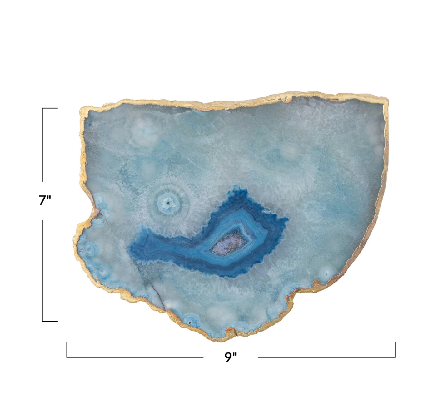 Agate Slab w/ Gold Electroplated Edge, Blue (Each One Will Vary)