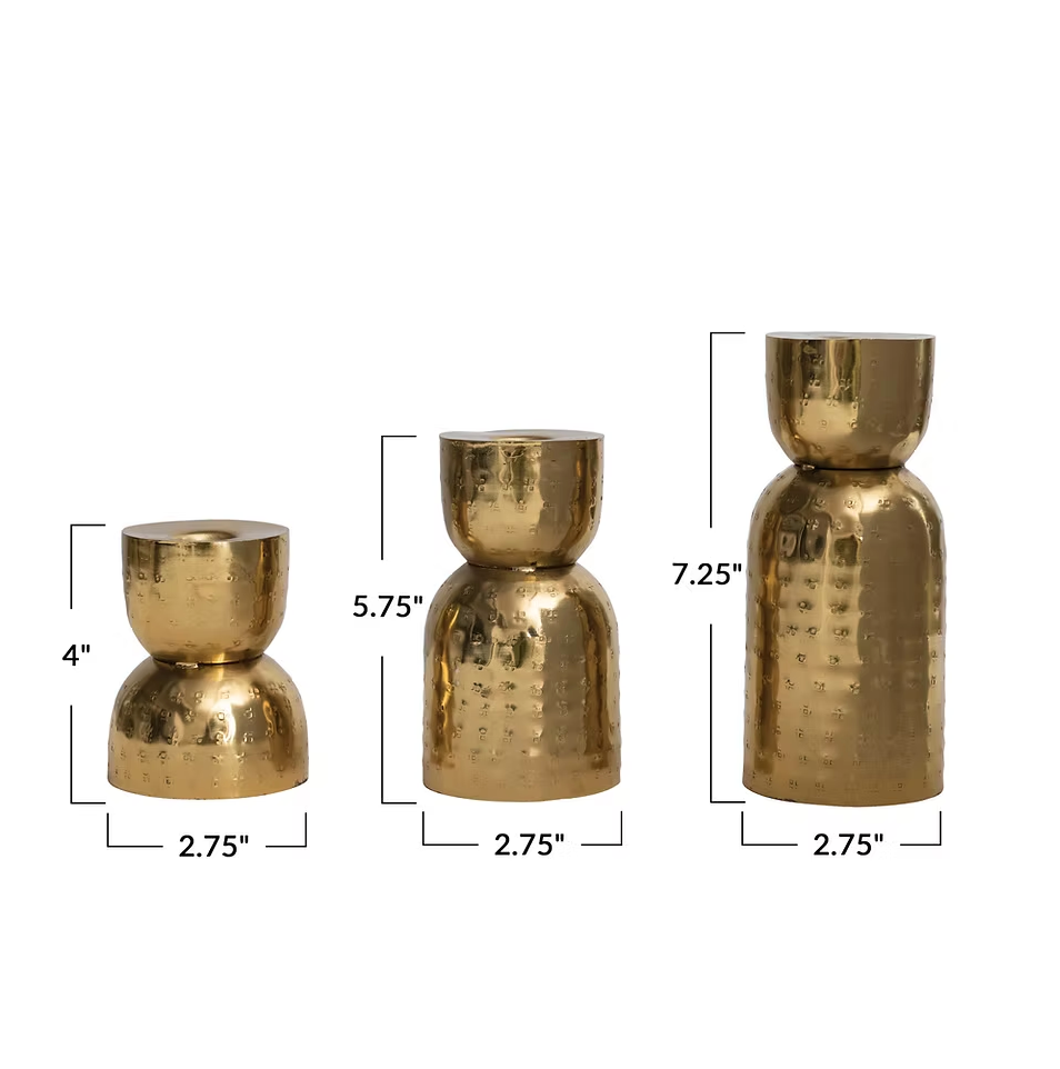 Hammered Metal Taper Holders, Antique Gold Finish