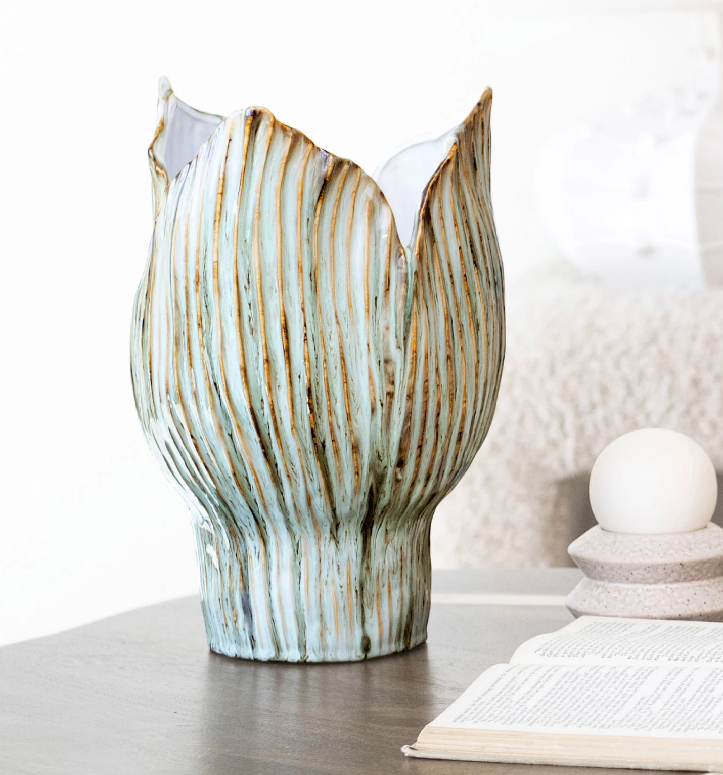 Stoneware Pleated Sculptural Vase (Each One Will Vary)