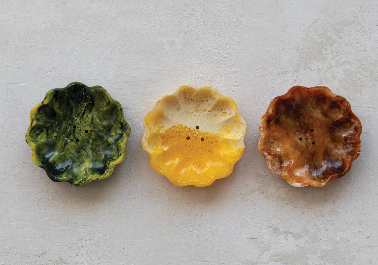 Marbled Resin Flower Shaped Soap Dish, 3 Colors (Each One Will Vary)