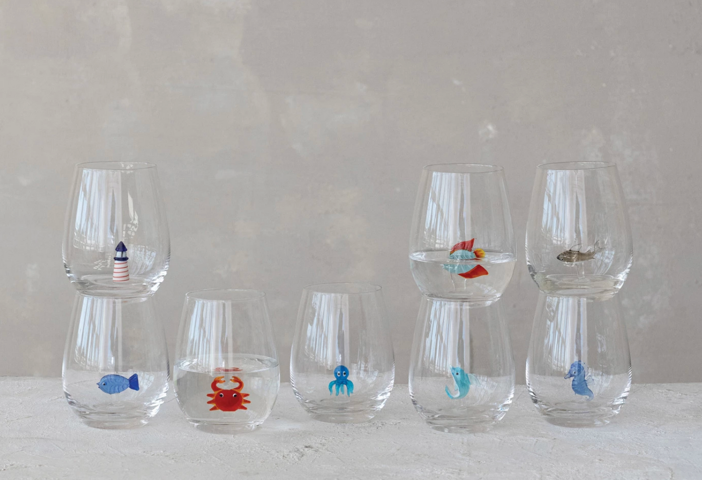 18 oz. Stemless Wine Glass with Hand-Blown Figure Inside, 8 Styles