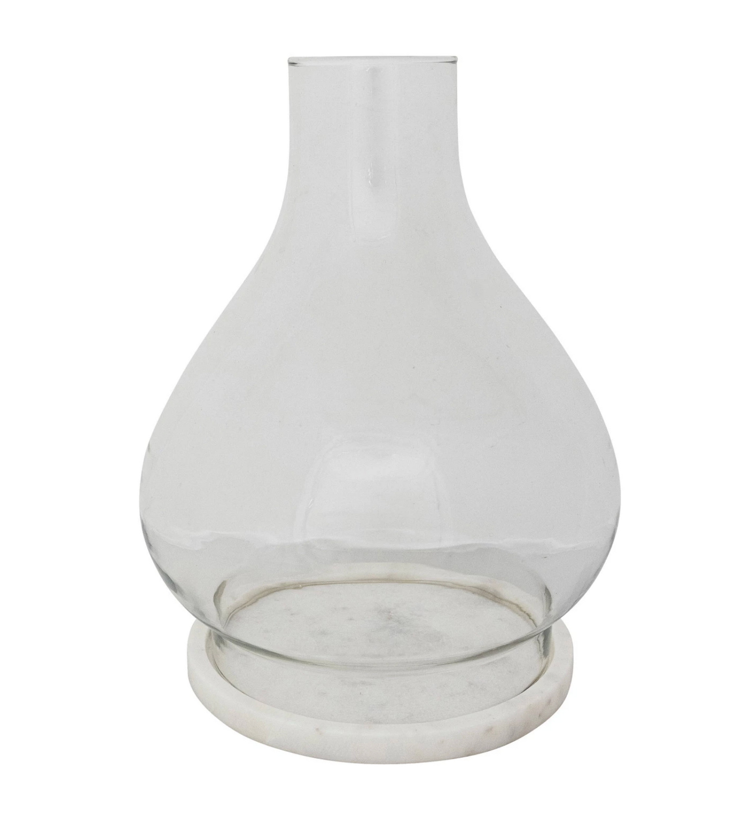 Glass Hurricane with Marble Base, White, Set of 2