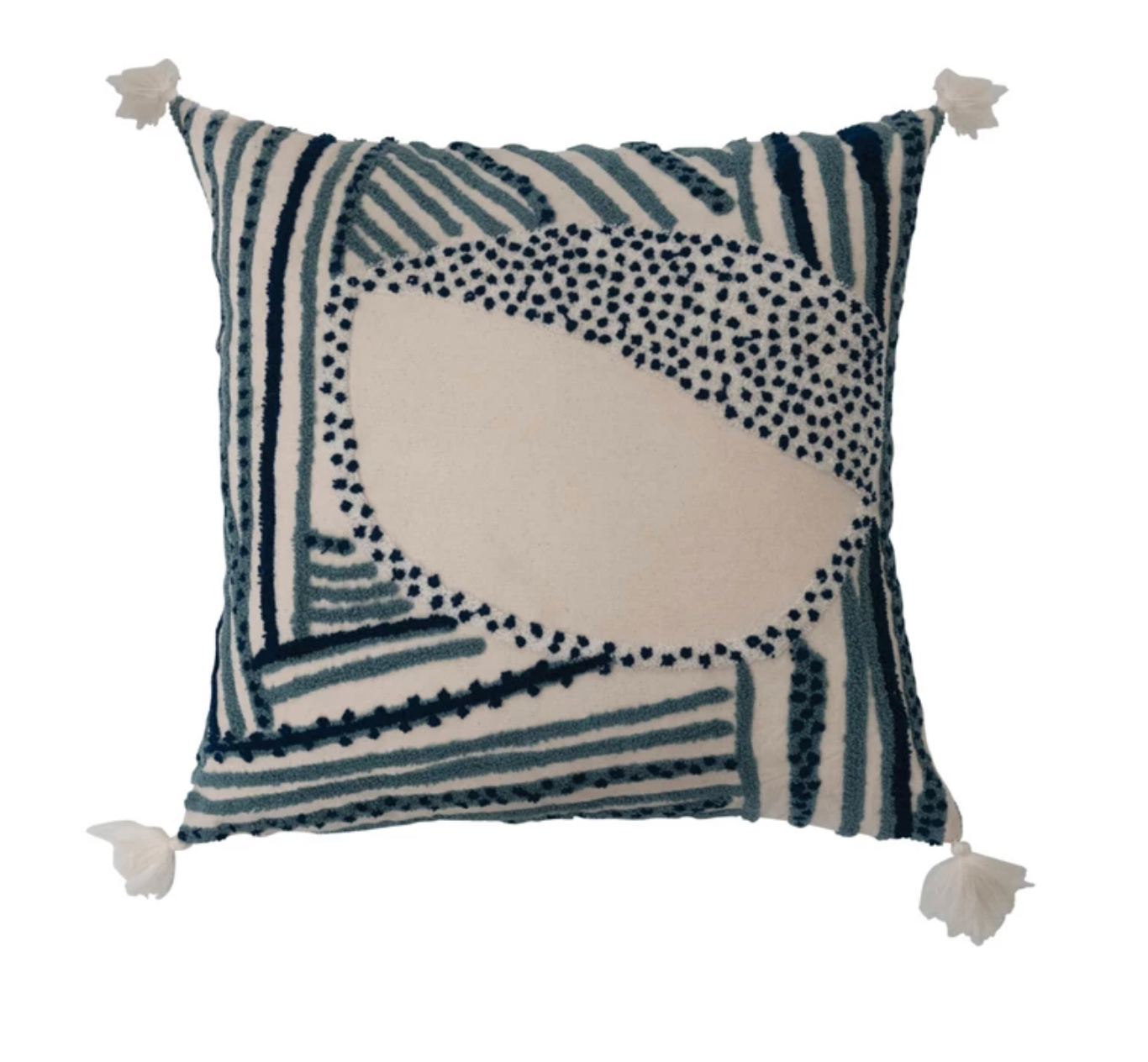 18" Cotton Embroidered Pillow w/ Tassels, Polyester Fill