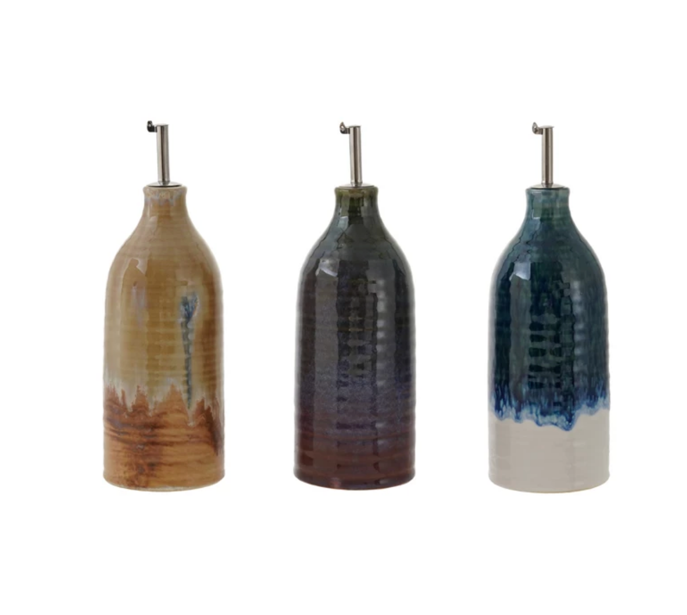 26 oz. Stoneware Oil Cruet with Stainless Steel Spout, 3 Colors (Each One Will Vary)