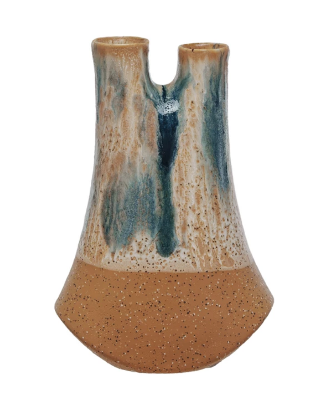 Stoneware Vase w/ 2 Openings, Reactive Glaze (Each One Will Vary)