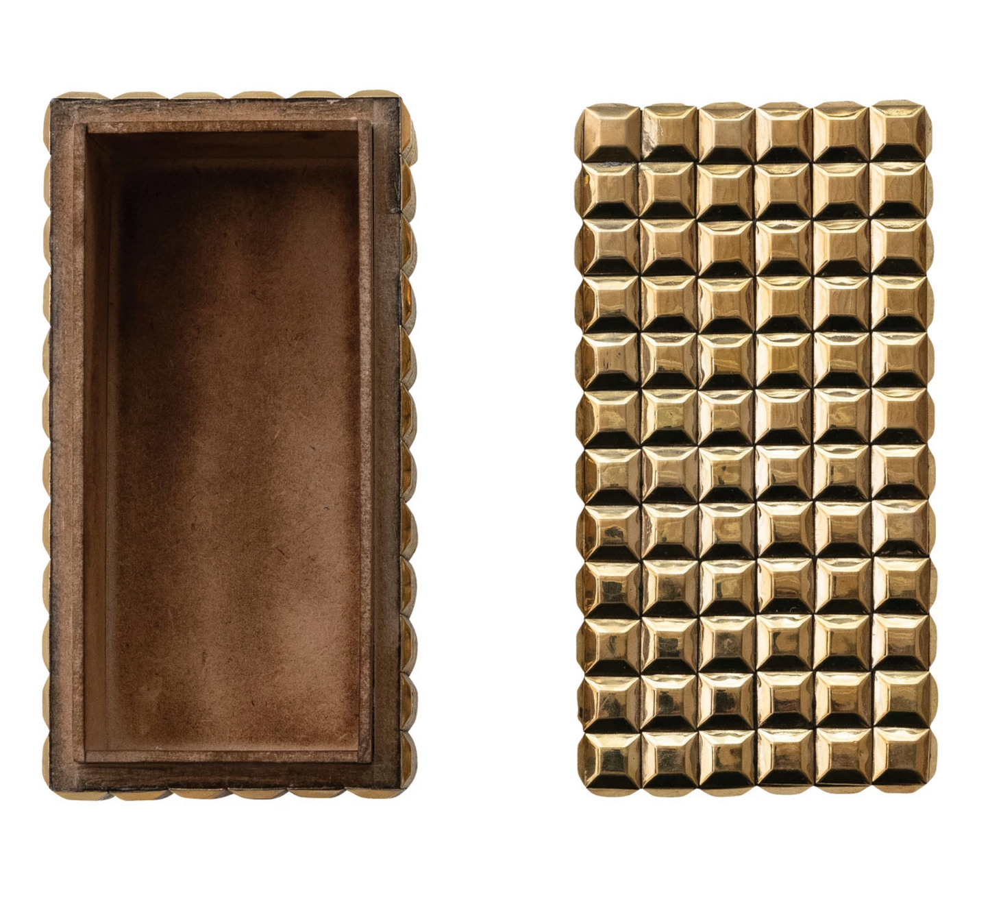 MDF & Brass Studded Box, Gold Finish