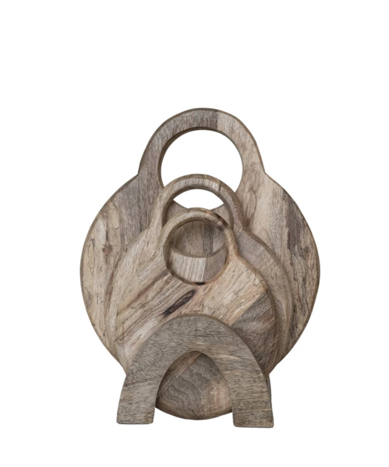 Mango Wood Cheese/Cutting Boards w/ Handles & Stand, Set of 4