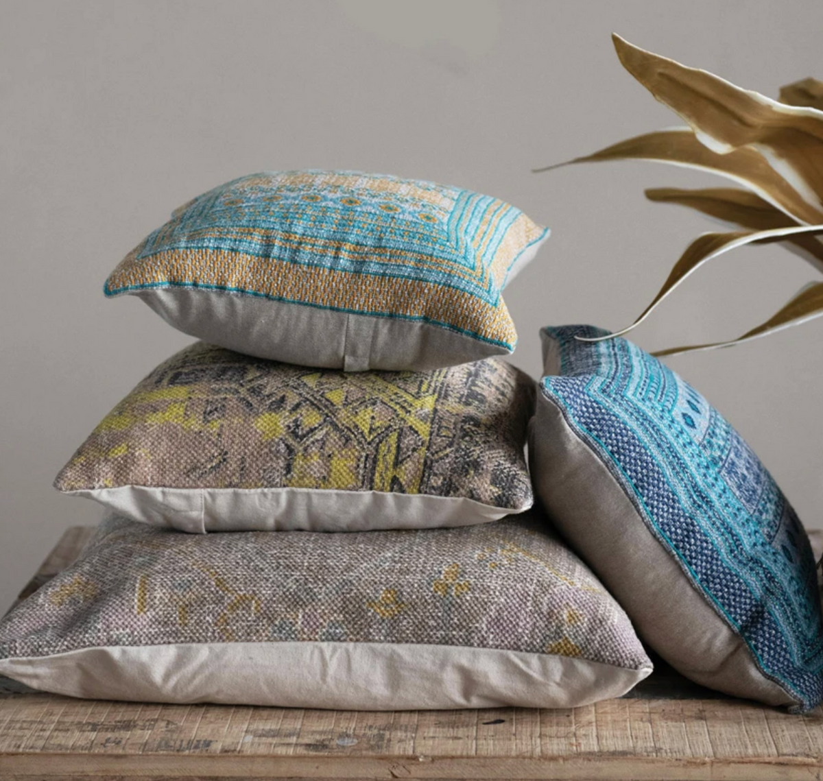 18" Stonewashed Cotton Printed Pillow