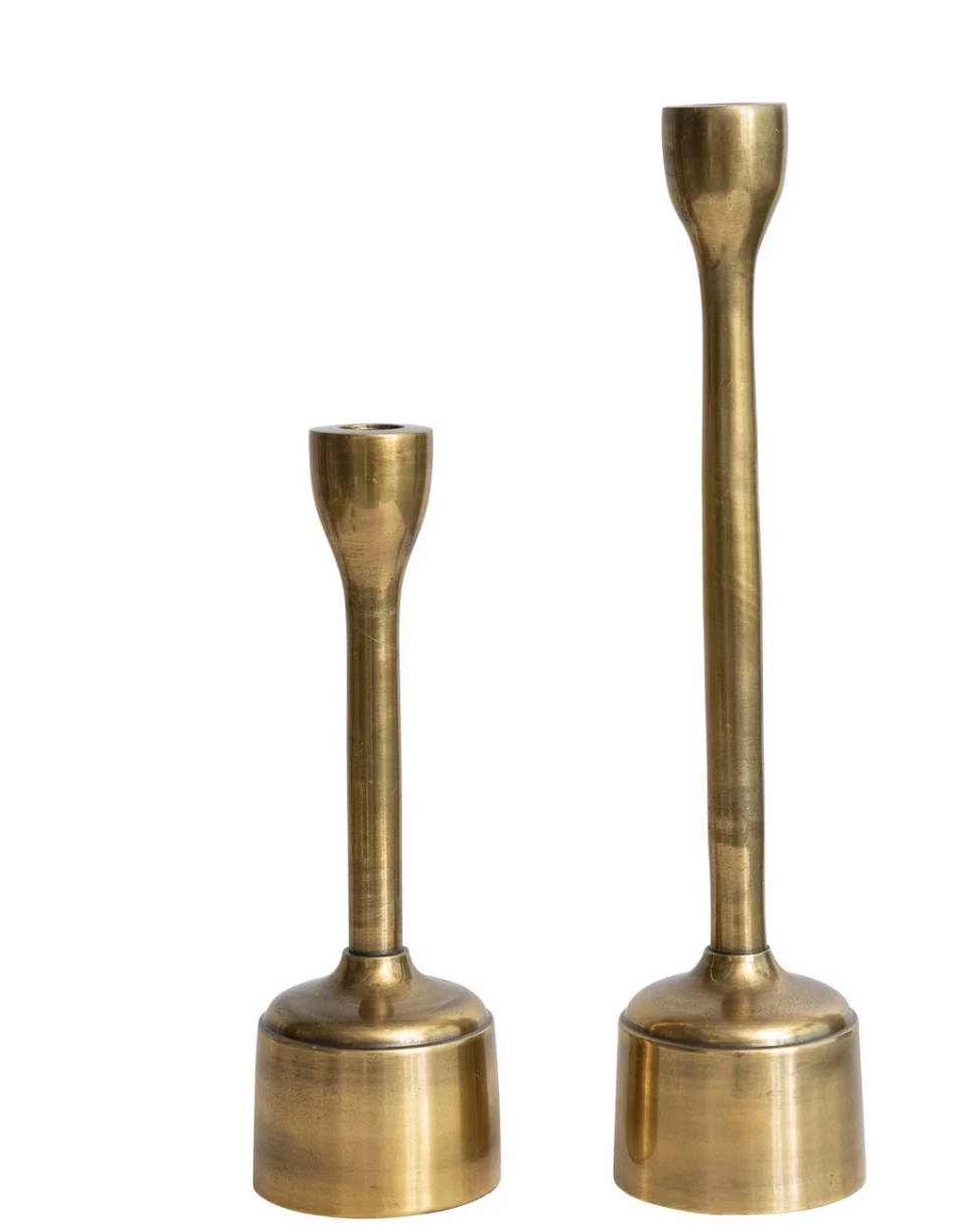 Cast Aluminum Taper Holders, Antique Brass Finish, Set of 2