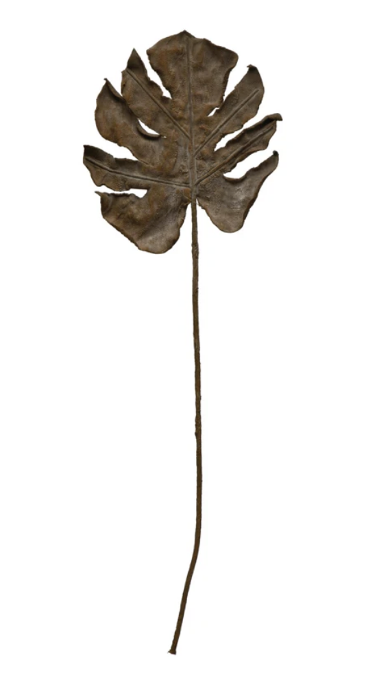 Faux Philodendron Split Leaf, Plaster Finish, Dark Olive