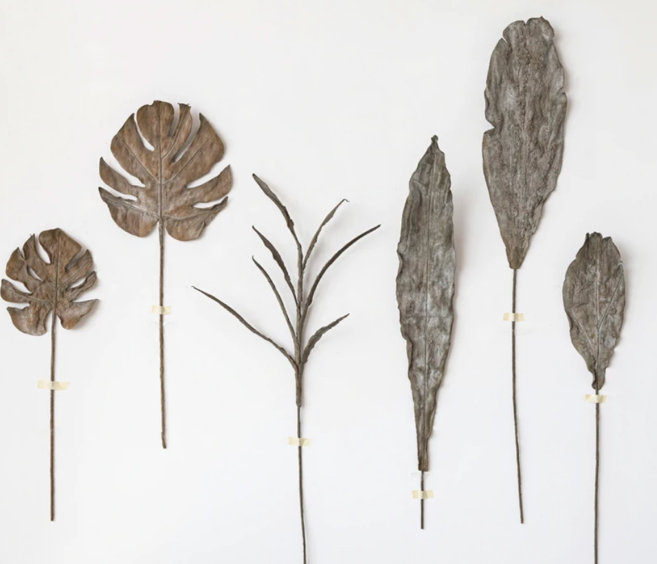 Faux Philodendron Split Leaf, Plaster Finish, Dark Olive