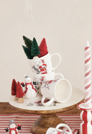 12 oz. Stoneware Mug with Santa & Reindeer Image, 4 Styles ©