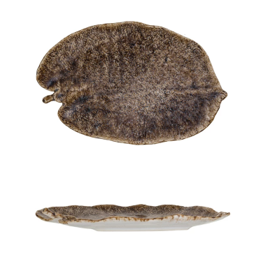 Stoneware Leaf Shaped Plate, Reactive Glaze, Brown (Each One Will Vary)
