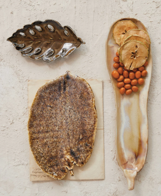 Stoneware Leaf Shaped Plate, Reactive Glaze, Brown (Each One Will Vary)