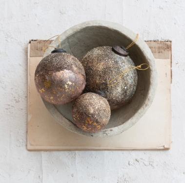 Textured Glass Ball Ornament with Mica Flakes