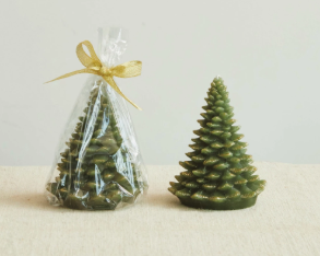 Unscented Tree Shaped Candle w/ Gold Tips, Evergreen Color