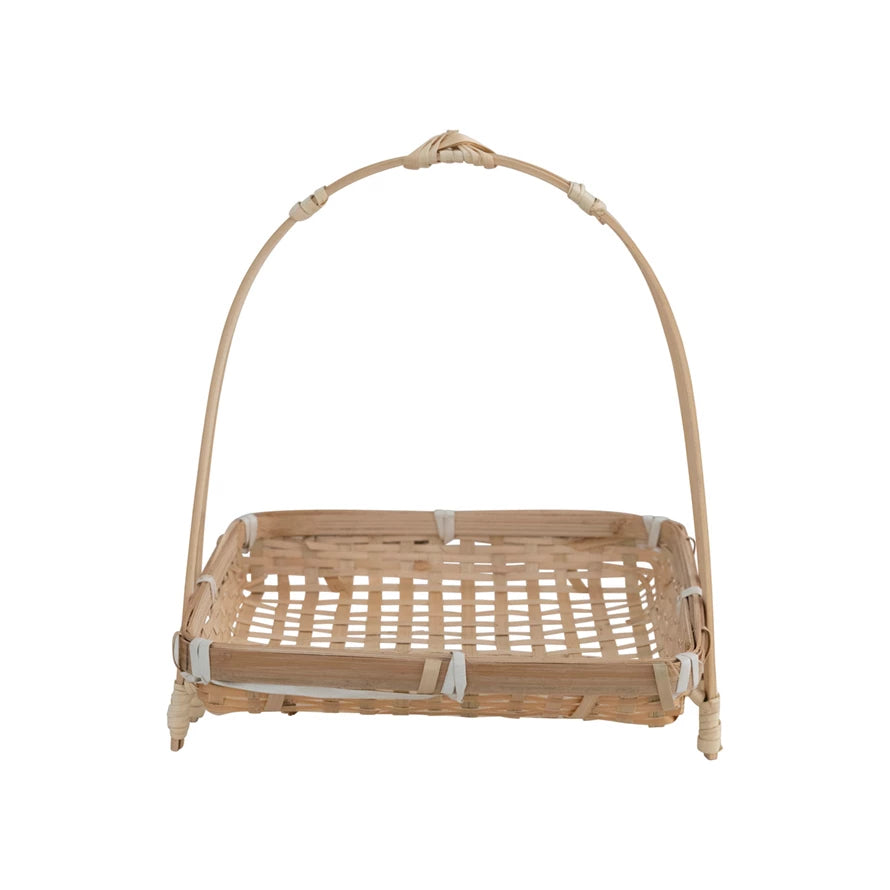 Hand-Woven Bamboo Stand with Removable Tray, Set of 2