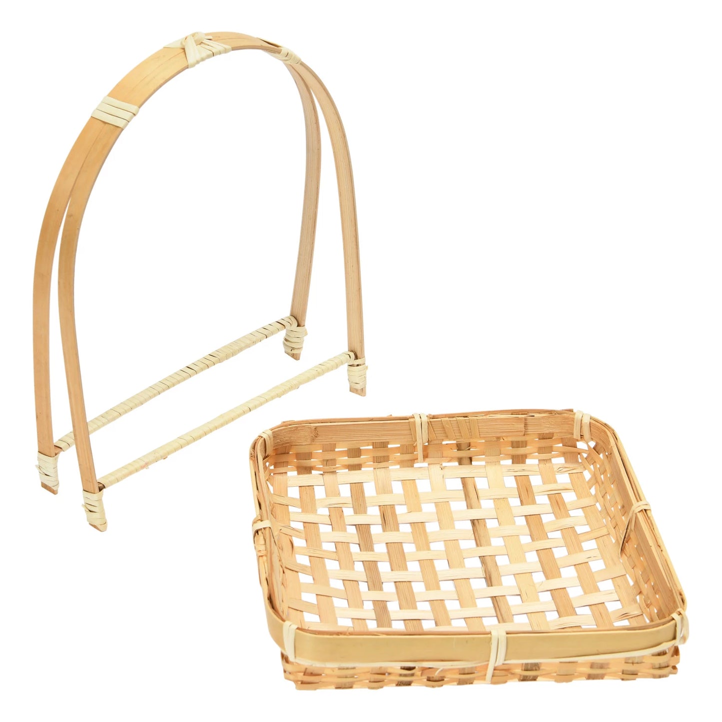 Hand-Woven Bamboo Stand with Removable Tray, Set of 2