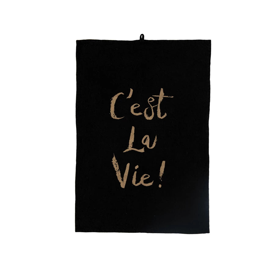 Cotton Tea Towel with Gold Foil "C'est La Vie!"