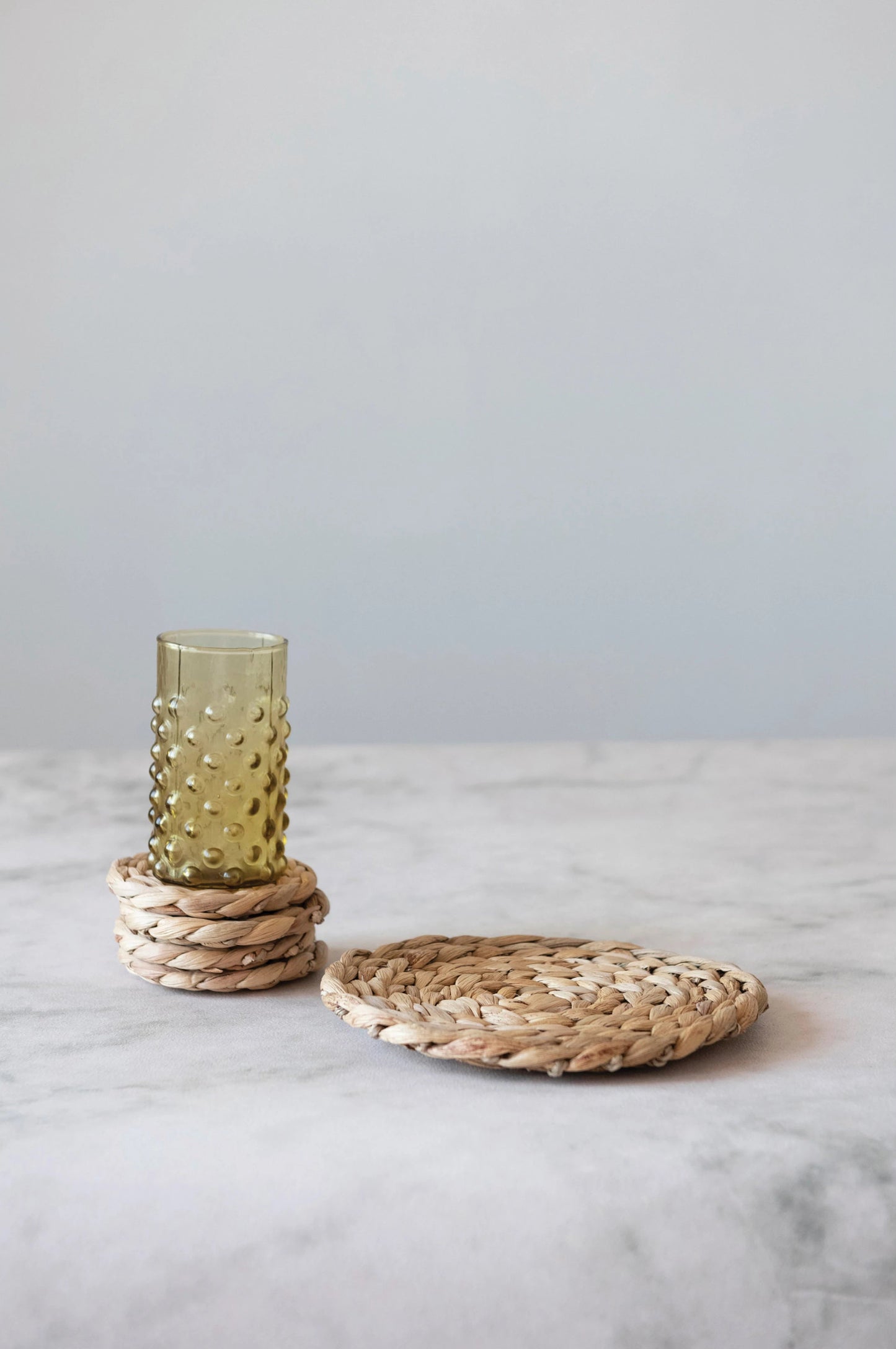 Hand-Woven Water Hyacinth Trivet and 4" Round Coasters