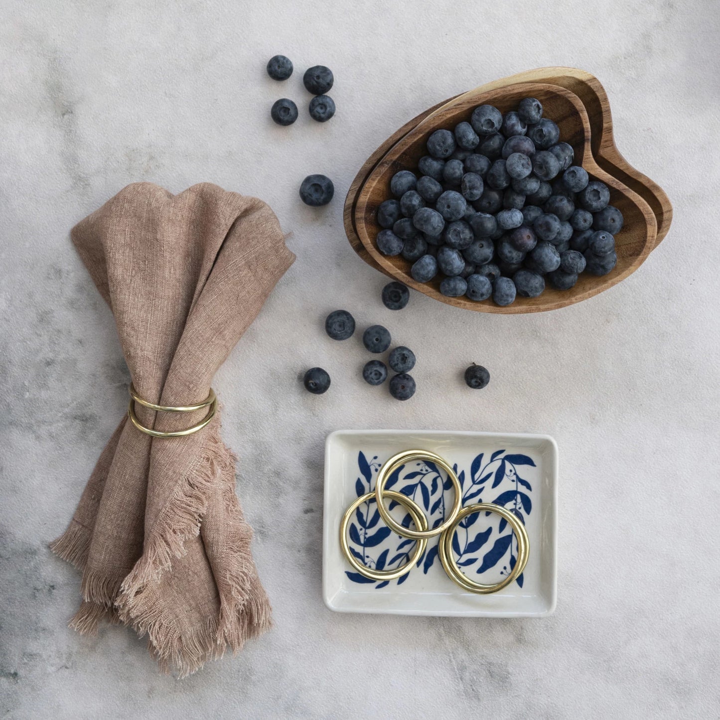 Stoneware Plates w/ Botanicals, Blue & Cream Color, Set of 2