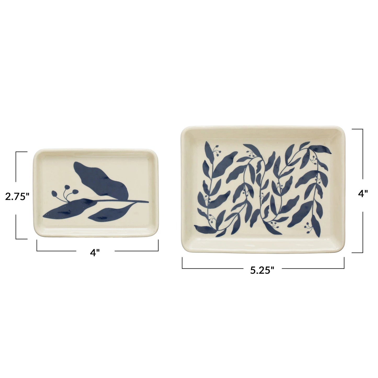 Stoneware Plates w/ Botanicals, Blue & Cream Color, Set of 2